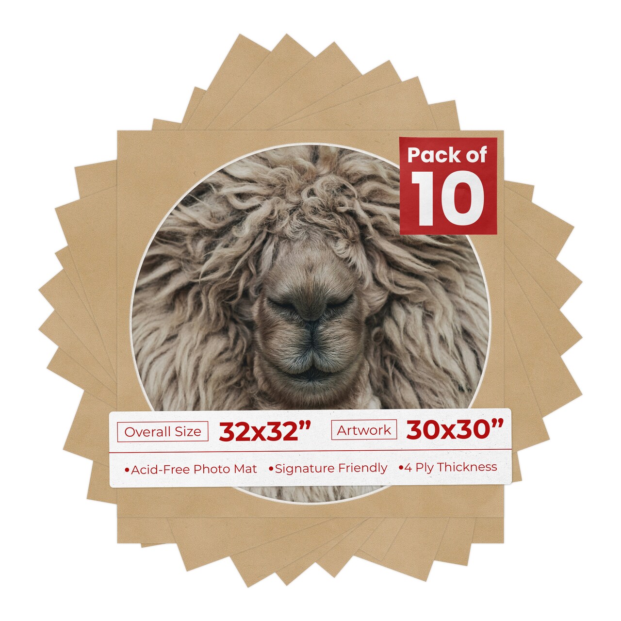 Beige Suede Mat Board for 32x32 Frames - Circle Opening for 30x30 Photos